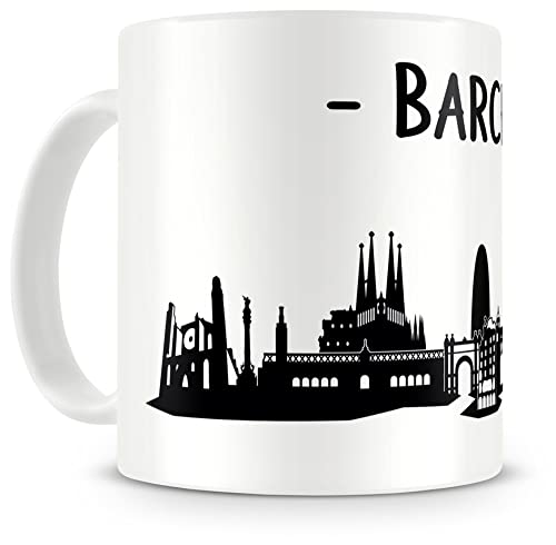 Samunshi® Barcelona Skyline Tasse Kaffeetasse Teetasse H:95mm/D:82mm weiß von Samunshi