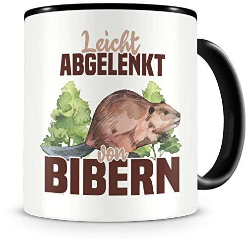 Samunshi® Biber Tasse mit Spruch Leicht abgelenkt von Bibern Geschenk für Biber Fans Kaffeetasse Lustige Tassen zum Geburtstag 300ml von Samunshi