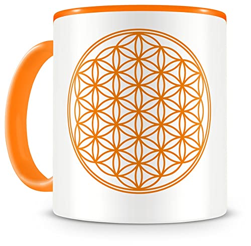 Samunshi® Blume des Lebens Tasse Kaffeetasse Teetasse H:95mm/D:82mm orange von Samunshi