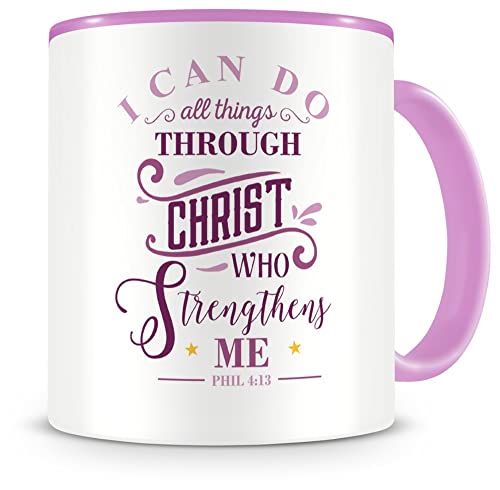 Samunshi® Christ Who Strengthens Me Tasse Glaube Jesus Bibelvers Geschenk Kaffeetasse Teetasse Kaffeepott Kaffeebecher Becher rosa von Samunshi