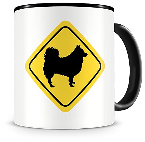 Samunshi® Deutscher Spitz Warnschild Hunde Tasse Kaffeetasse Teetasse Kaffeepott Kaffeebecher Becher H:95mm/D:82mm schwarz von Samunshi