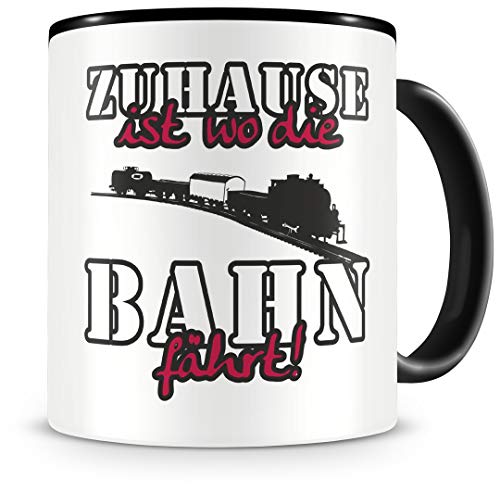 Samunshi® Eisenbahn Tasse mit Spruch Zuhause ist Bahn Geschenk für Bahn Fans Kaffeetasse groß Lustige Tassen zum Geburtstag schwarz 300ml von Samunshi