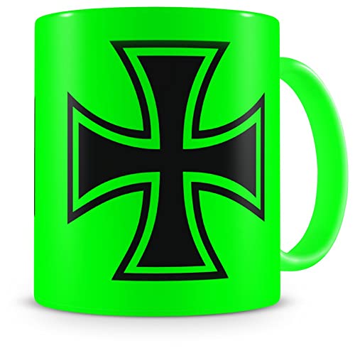 Samunshi® Eisernes Kreuz Tasse Kaffeetasse Teetasse Kaffeepott Kaffeebecher Becher H:95mm/D:82mm neon grün von Samunshi