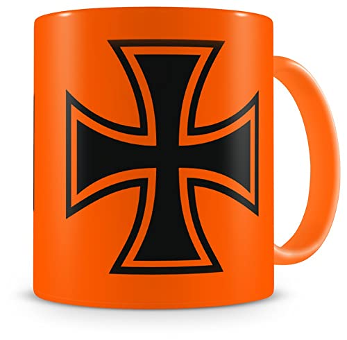 Samunshi® Eisernes Kreuz Tasse Kaffeetasse Teetasse Kaffeepott Kaffeebecher Becher H:95mm/D:82mm neon orange von Samunshi