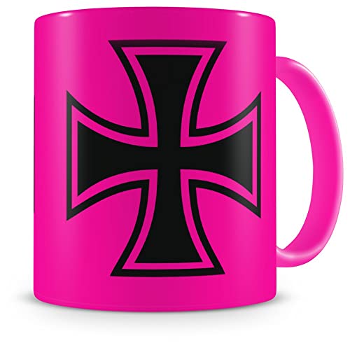 Samunshi® Eisernes Kreuz Tasse Kaffeetasse Teetasse Kaffeepott Kaffeebecher Becher H:95mm/D:82mm neon pink von Samunshi