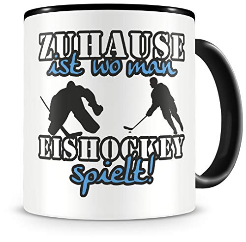 Samunshi® Eishockey Tasse mit Spruch Zuhause ist Eishockey Geschenk für Eishockey Fans Kaffeetasse groß Lustige Tassen zum Geburtstag schwarz 300ml von Samunshi