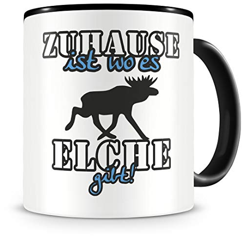 Samunshi® Elche Tasse mit Spruch Zuhause ist Elche Geschenk für Elche Fans Kaffeetasse groß Lustige Tassen zum Geburtstag schwarz 300ml von Samunshi
