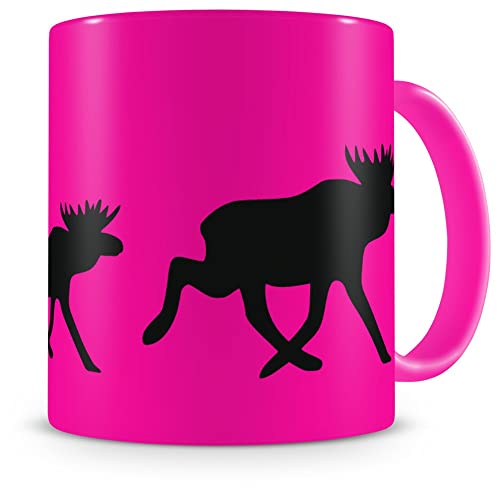 Samunshi® Elchkarawane Tasse Kaffeetasse Teetasse Kaffeepott Kaffeebecher Becher H:95mm/D:82mm neon pink von Samunshi