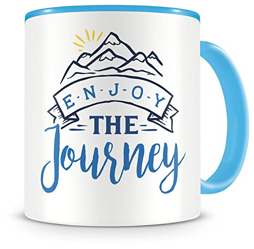 Samunshi® Enjoy The Journey Tasse Camping Geschenk Kaffeetasse Teetasse Kaffeepott Kaffeebecher Becher Enjoy The Journey 300ml hellblau/hellblau von Samunshi