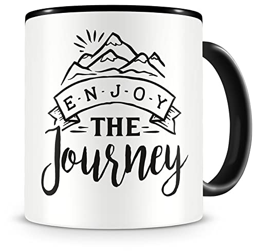 Samunshi® Enjoy The Journey Tasse Camping Geschenk Kaffeetasse Teetasse Kaffeepott Kaffeebecher Becher Enjoy The Journey 300ml schwarz/schwarz von Samunshi