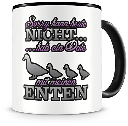 Samunshi® Enten Tasse mit Spruch Date mit Enten Geschenk für Enten Fans Kaffeetasse groß Lustige Tassen zum Geburtstag schwarz 300ml von Samunshi