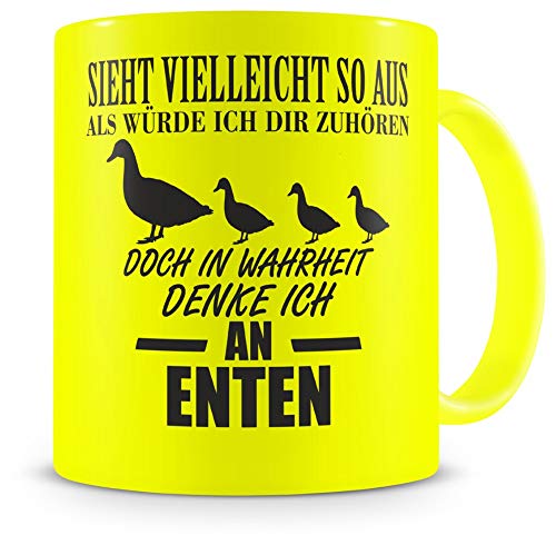 Samunshi® Enten Tasse mit Spruch Geschenk für Mann Frau Oma oder Opa Kaffeetasse groß Lustige Tassen zum Geburtstag neon gelb 300ml von Samunshi