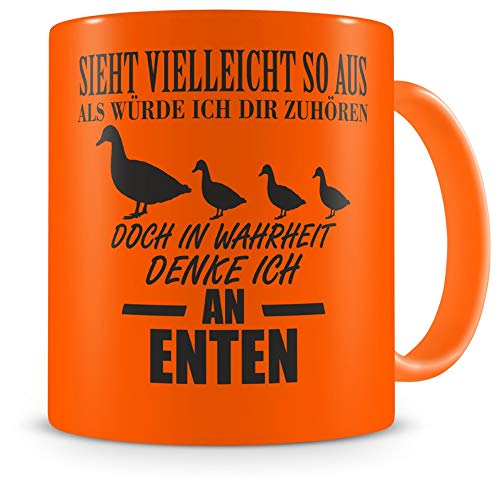 Samunshi® Enten Tasse mit Spruch Geschenk für Mann Frau Oma oder Opa Kaffeetasse groß Lustige Tassen zum Geburtstag neon orange 300ml von Samunshi
