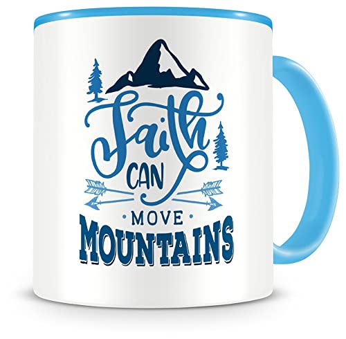 Samunshi® Faith Can Move Mountains Tasse Glaube Jesus Bibelvers Geschenk Kaffeetasse Teetasse Kaffeepott Kaffeebecher Becher hellblau von Samunshi