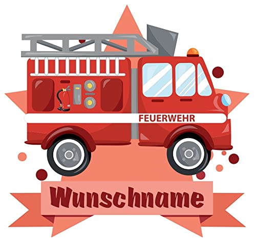 Samunshi® Feuerwehr-Auto Aufkleber mit Namen Autoaufkleber Namensaufkleber Kinder - 50x44cm mehrfarbig von Samunshi