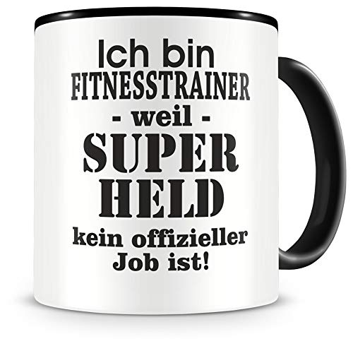 Samunshi® Fitnesstrainer Tasse mit Spruch Geschenk für Fitnesstrainer Mann Frau Kaffeetasse groß Lustige Tassen zum Geburtstag schwarz 300ml von Samunshi