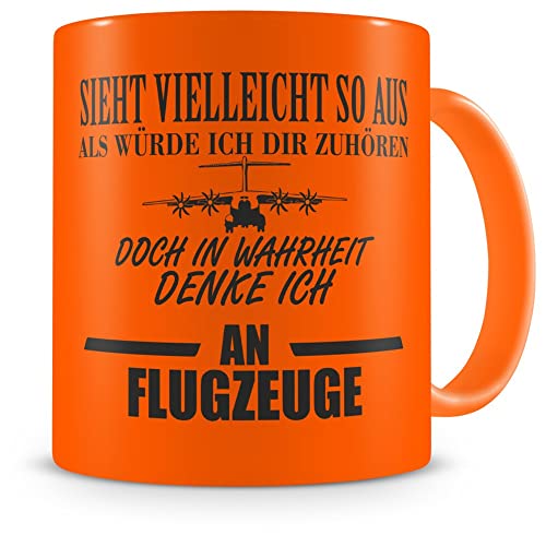 Samunshi® Flugzeug Tasse mit Spruch Geschenke für Piloten Mann Frau Oma oder Opa Kaffeetasse groß Lustige Tassen zum Geburtstag witzige Teetasse 300 ml Neon Orange Keramik Tasse von Samunshi
