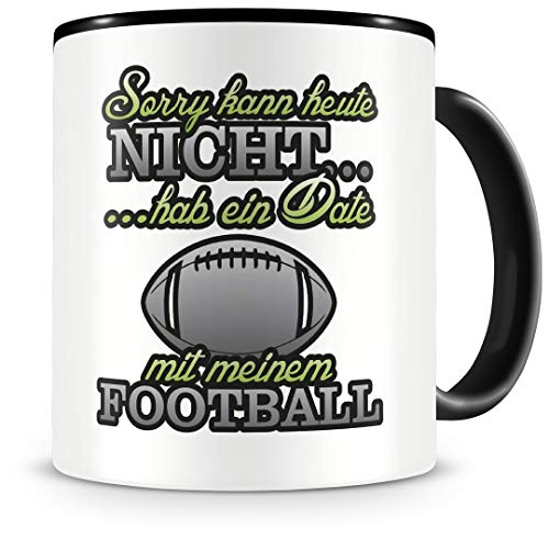 Samunshi® Football Tasse mit Spruch Date mit Football Geschenk für Football Fans Kaffeetasse groß Lustige Tassen zum Geburtstag schwarz 300ml von Samunshi