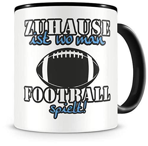 Samunshi® Football Tasse mit Spruch Zuhause ist Football Geschenk für Football Fans Kaffeetasse groß Lustige Tassen zum Geburtstag schwarz 300ml von Samunshi