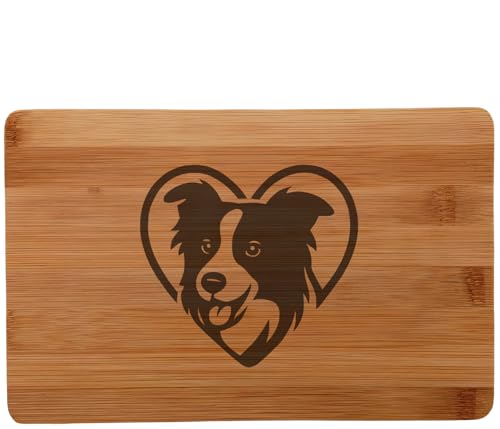 Samunshi® Frühstücksbrettchen mit Gravur Herz mit Border Collie Kopf aus Bambus Brett Frühstücksbrett Schneidebrett klein Brotzeitbrett Holz Schneidebretter Holzbrett Küche von Samunshi