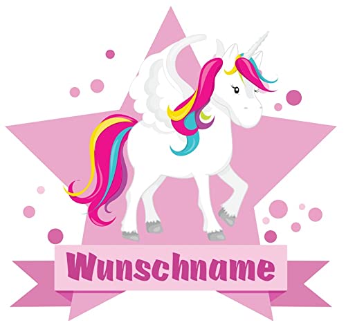 Samunshi® Großes Einhorn Wandtattoo Türschild mit Name personalisierbar Kinderzimmer Türaufkleber Baby Wandaufkleber - 40x35cm mehrfarbig von Samunshi