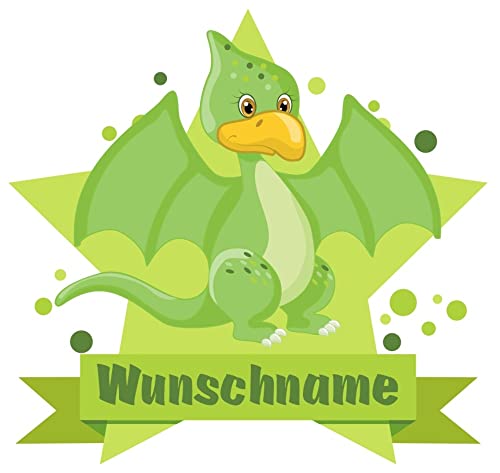 Samunshi® Grüner Dino Wandtattoo Türschild mit Name personalisierbar Kinderzimmer Türaufkleber Baby Wandaufkleber - 25x22cm mehrfarbig von Samunshi