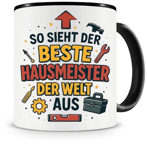 Samunshi® Hausmeister Tasse mit Spruch Bester Hausmeister der Welt Geschenk für Facility Manager Kaffeetasse Tassen zum Geburtstag Kaffeepot Becher Teetasse 300ml schwarz von Samunshi