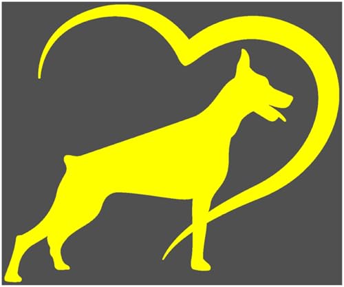 Samunshi® Herz mit Dobermann als Aufkleber für Auto Motorrad Helm Fahrrrad Notebook Tablet Autoaufkleber Sticker Heartbeat EKG Motorradaufkleber Silhouette 10 x 8,4cm gelb von Samunshi