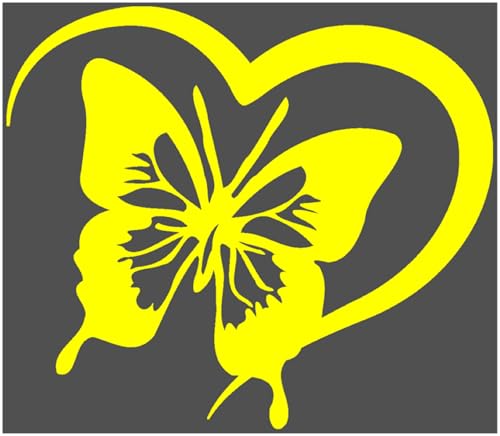 Samunshi® Herz mit Schmetterling Aufkleber für Auto Motorrad Helm Fahrrrad Notebook Tablet Autoaufkleber Sticker Heartbeat EKG Motorradaufkleber Silhouette 15 x 12,9cm gelb von Samunshi
