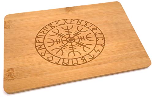 Samunshi® Holzbrett mit Gravur Aegishjalmur Runen aus Bambus Brett Schneidebrett klein Brotzeitbrett Holz Schneidebretter Holzbrett Küche von Samunshi