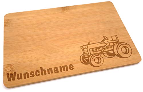 Samunshi® Holzbrett mit Gravur Alter Trecker aus Bambus Brett Frühstücksbrettchen Kinder als Holz Schneidebretter Holzbrett Küche Vesperbrett mit von Samunshi