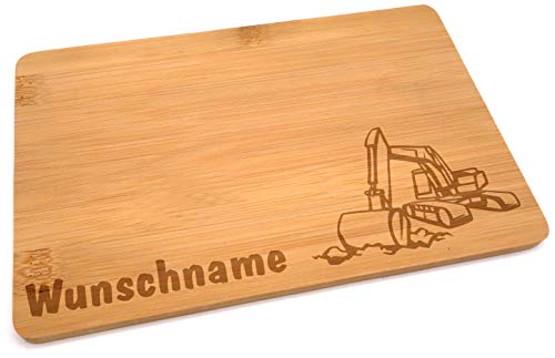 Samunshi® Holzbrett mit Gravur Bagger aus Bambus Brett Frühstücksbrettchen Kinder als Holz Schneidebretter Holzbrett Küche Vesperbrett mit Motiv von Samunshi