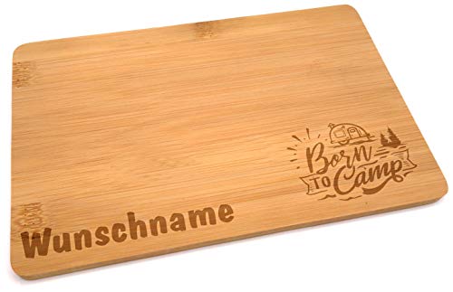 Samunshi® Holzbrett mit Gravur Born to Camp Camping aus Bambus Brett Frühstücksbrettchen als Holz Schneidebretter Holzbrett Küche Vesperbrett von Samunshi
