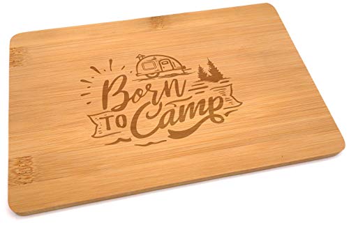 Samunshi® Holzbrett mit Gravur Born to Camp Camping aus Bambus Brett Schneidebrett klein Brotzeitbrett Holz Schneidebretter Holzbrett Küche von Samunshi