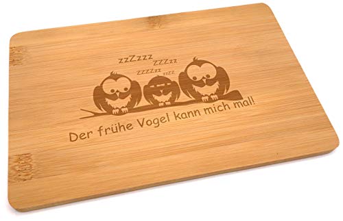 Samunshi® Holzbrett mit Gravur Der Frühe Vogel aus Bambus Brett Schneidebrett klein Brotzeitbrett Holz Schneidebretter Holzbrett Küche von Samunshi
