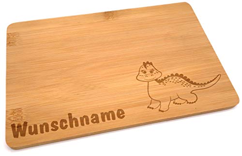 Samunshi® Holzbrett mit Gravur Dino aus Bambus Brett Frühstücksbrettchen Kinder als Holz Schneidebretter Holzbrett Küche Vesperbrett mit Motiv von Samunshi