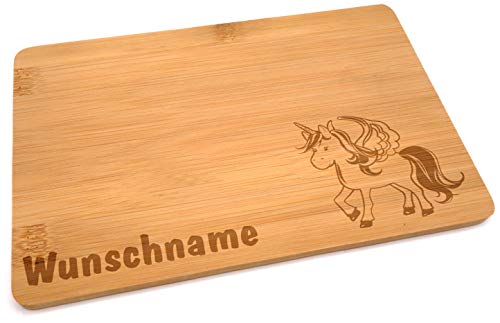 Samunshi® Holzbrett mit Gravur Einhorn aus Bambus Brett Frühstücksbrettchen Kinder als Holz Schneidebretter Holzbrett Küche Vesperbrett mit Motiv von Samunshi