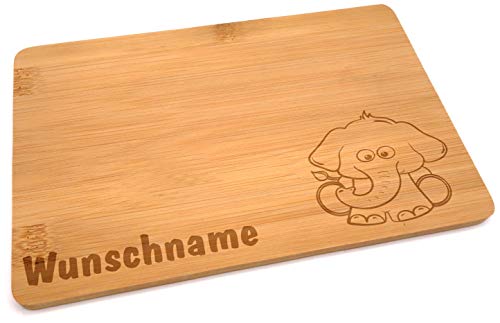 Samunshi® Holzbrett mit Gravur Elefant aus Bambus Brett Frühstücksbrettchen Kinder als Holz Schneidebretter Holzbrett Küche Vesperbrett mit Motiv von Samunshi
