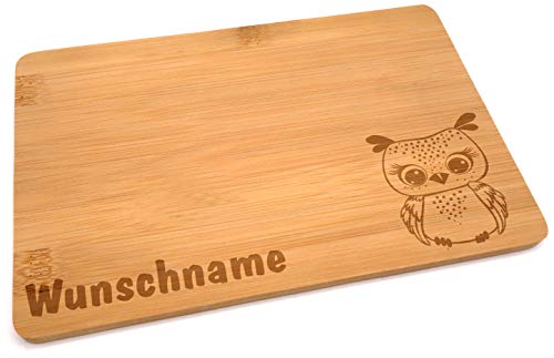 Samunshi® Holzbrett mit Gravur Eule aus Bambus Brett Frühstücksbrettchen Kinder als Holz Schneidebretter Holzbrett Küche Vesperbrett mit Motiv von Samunshi