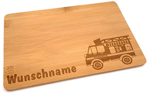 Samunshi® Holzbrett mit Gravur Feuerwehr aus Bambus Brett Frühstücksbrettchen Kinder als Holz Schneidebretter Holzbrett Küche Vesperbrett mit Moti von Samunshi