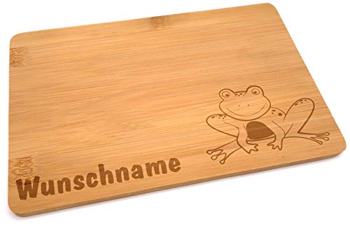 Samunshi® Holzbrett mit Gravur Frosch aus Bambus Brett Frühstücksbrettchen Kinder als Holz Schneidebretter Holzbrett Küche Vesperbrett mit Motiv von Samunshi
