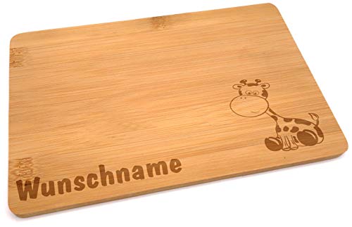 Samunshi® Holzbrett mit Gravur Giraffe aus Bambus Brett Frühstücksbrettchen Kinder als Holz Schneidebretter Holzbrett Küche Vesperbrett mit Motiv von Samunshi