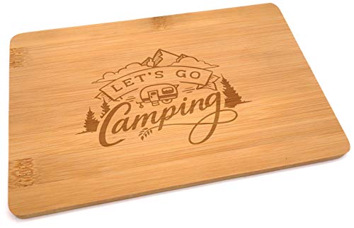 Samunshi® Holzbrett mit Gravur Let's go Camping aus Bambus Brett Schneidebrett klein Brotzeitbrett Holz Schneidebretter Holzbrett Küche von Samunshi