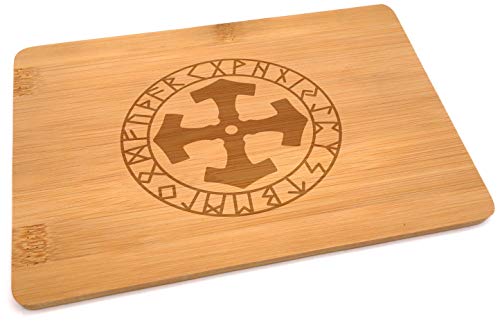 Samunshi® Holzbrett mit Gravur Mjölnir Kreis Runen aus Bambus Brett Schneidebrett klein Brotzeitbrett Holz Schneidebretter Holzbrett Küche von Samunshi