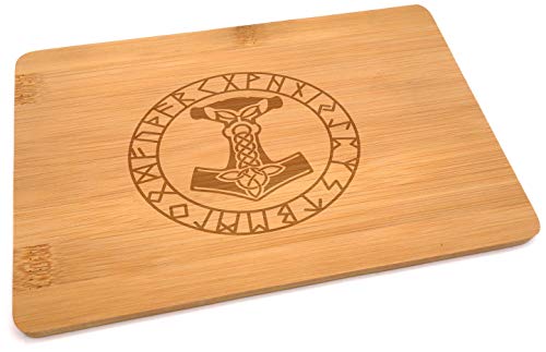 Samunshi® Holzbrett mit Gravur Mjölnir Runen aus Bambus Brett Schneidebrett klein Brotzeitbrett Holz Schneidebretter Holzbrett Küche von Samunshi