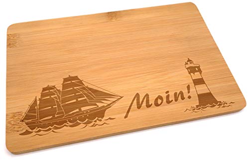 Samunshi® Holzbrett mit Gravur Moin Leuchtturm Boot aus Bambus Brett Schneidebrett klein Brotzeitbrett Holz Schneidebretter Holzbrett Küche von Samunshi