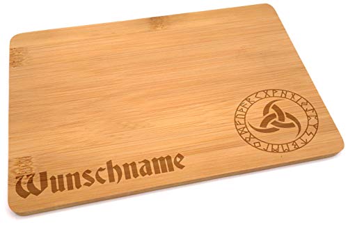 Samunshi® Holzbrett mit Gravur Odin's Hörner Runen aus Bambus Brett Frühstücksbrettchen als Holz Schneidebretter Holzbrett Küche Vesperbrett von Samunshi