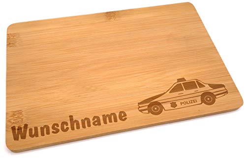 Samunshi® Holzbrett mit Gravur Polizei aus Bambus Brett Frühstücksbrettchen Kinder als Holz Schneidebretter Holzbrett Küche Vesperbrett mit Motiv von Samunshi