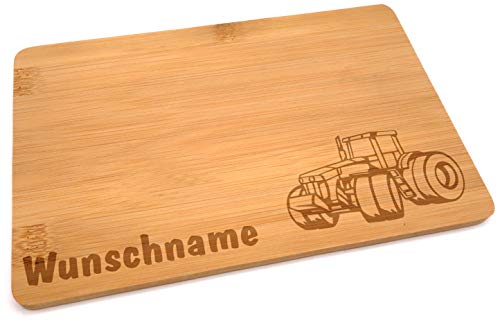 Samunshi® Holzbrett mit Gravur Traktor aus Bambus Brett Frühstücksbrettchen Kinder als Holz Schneidebretter Holzbrett Küche Vesperbrett mit Motiv von Samunshi