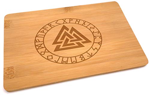 Samunshi® Holzbrett mit Gravur Valknut Runen aus Bambus Brett Schneidebrett klein Brotzeitbrett Holz Schneidebretter Holzbrett Küche von Samunshi
